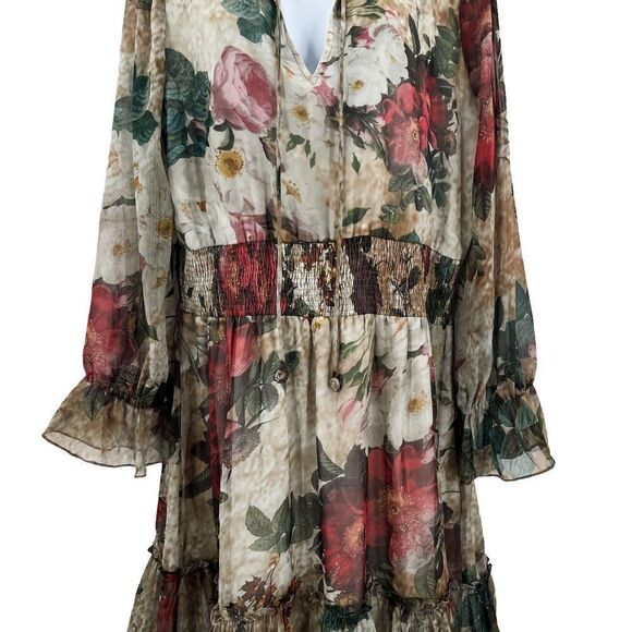 Hemant & Nandita Anthropologie Floral Smocked Waisted Long Sleeve Dress - Picture 7 of 13